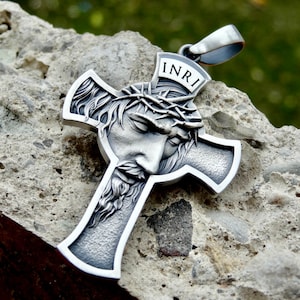 New Jesus Christ Sterling Silver 925 Cross Pendant INRI Religious Necklace Solid Large Charm Jewelry Gift