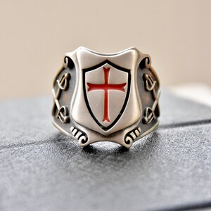 Knights Templar Masonic Tempelritter Cross Silver 925 Ring Red Enamel / Handmade - All Sizes! image 2