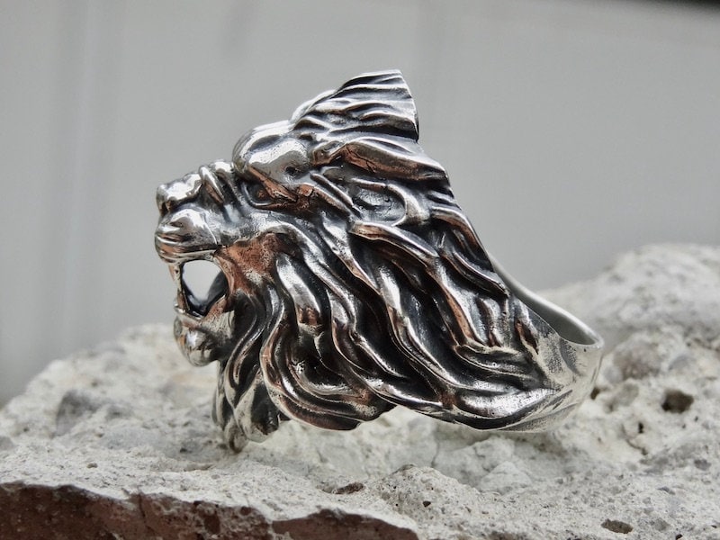 Sterling silver 2024 lion head ring