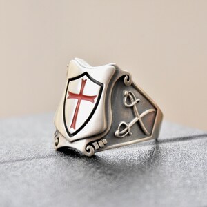 Knights Templar Masonic Tempelritter Cross Silver 925 Ring Red Enamel / Handmade - All Sizes! image 4