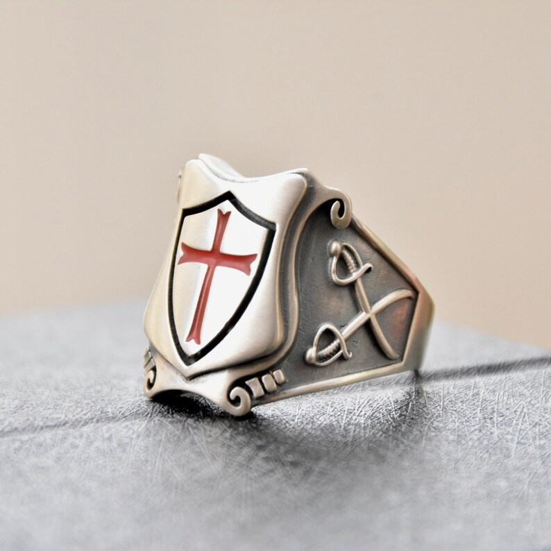Knights Templar Masonic Tempelritter Cross Silver 925 Ring Red Enamel / Handmade - All Sizes! image 4