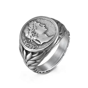 Handcrafted 925 Sterling Silver Caesar Ring – Roman Emperor Signet for Men