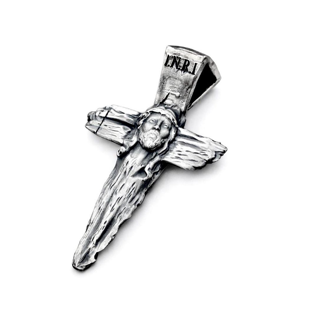 New Sterling Silver 925 Cross INRI Crucifix Pendant Large Necklace Wood ...