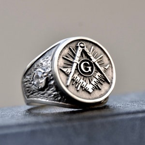 Masonic Ring Sterling Silver 925 with Stones Swarovski Handmade ALL SIZES