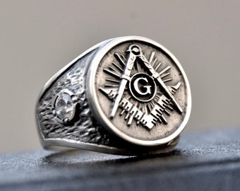 Masonic Ring Sterling Silver 925 with Stones Swarovski Handmade ALL SIZES