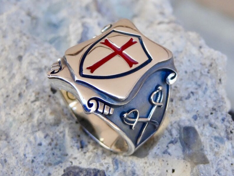 Knights Templar Masonic Tempelritter Cross Silver 925 Ring Red | Etsy