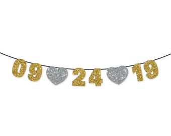 Wedding Date Glitter Banner Wall Hanging - Wedding Banner - Bachelorette Party Decor - Wedding Announcement - Date Sign