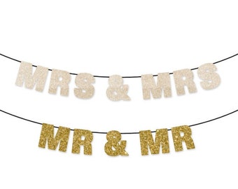 Mr & Mr OR Mrs Glitter Banner Wall Hanging - Wedding Banner - Mrs and Mrs - Mr and Mr - Reception Sign