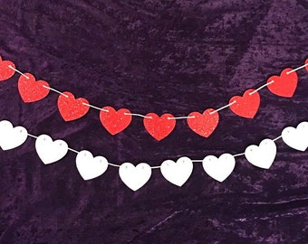 TINY HEARTS Glitter Banner Wall Hanging - Valentines Day Decorations - 20+ Colors Hearts - Party Decoration - Galentines Day Heart Garland