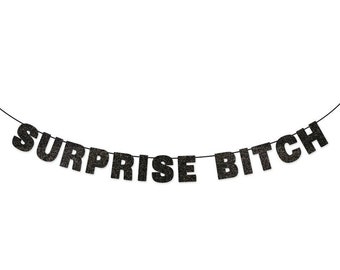 SURPRISE BITCH Glitter Banner Wall Hanging - Surprise Birthday Party Decor - Happy Birthday Banner - Surprise Party