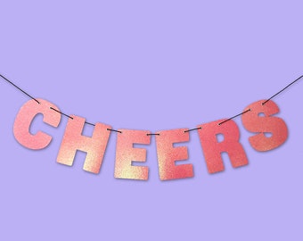 JUMBO BANNER 6" CHEERS Glitter Banner - Party Decorations - Large Premium Banner - Big Letters - Rainbow Colors - Large Custom Banner
