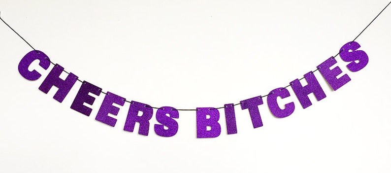 CHEERS BITCHES Banner Glitter Sign Wall Decor Sparkly Purple Bachelorette Party Decoration Cheers Sign image 4