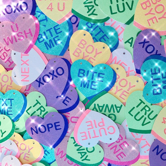 Candy Hearts Sweet Or Sour Glitter Banner Wall Hanging