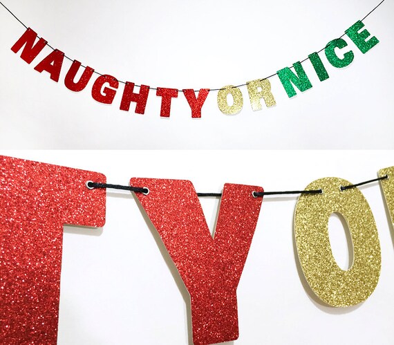 NAUGHTY OR NICE Glitter Banner Wall Decor - Sparkly Red, Gold, Green - Holiday Party Decoration - Christmas Decorations Il_570xn