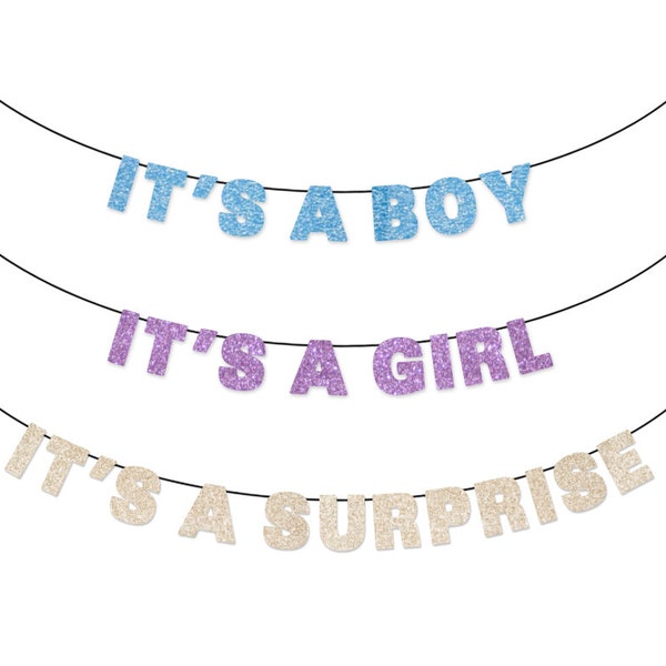 Gender Reveal Glitter Banner Wall Hanging - It's A Boy - It's a Girl - It's a Surprise - Baby Shower Decorations - Pregnancy Announcement