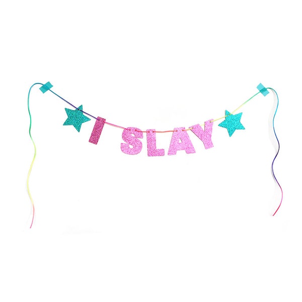 MINI GLITTER BANNER 3" Tall I Slay Wall Hanging - Office Decor - Desk Accessory - Mini Banner