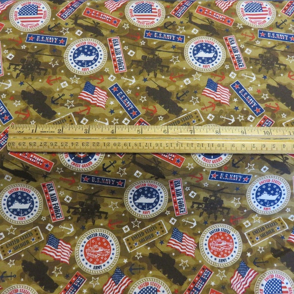 Military cotton fabric - Army, Navy, Air Force, Coast Guard, US Soldier - sold by the yard