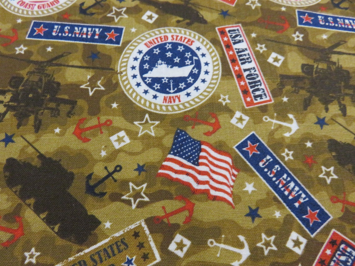 Military Cotton Fabric Army Navy Air Force Coast Guard Etsy