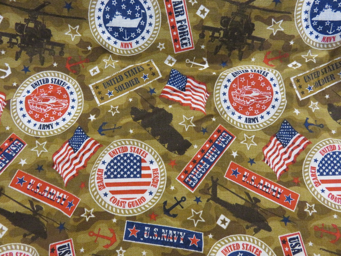 Military Cotton Fabric Army Navy Air Force Coast Guard Etsy