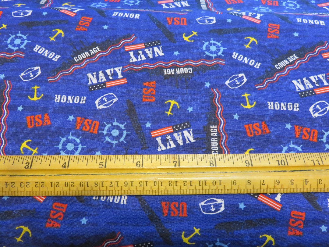 Military Cotton Fabric Navy Sold by the Yard Blues Background Etsy