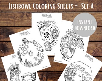 Fishbowl Coloring Sheets Set A Instant Download