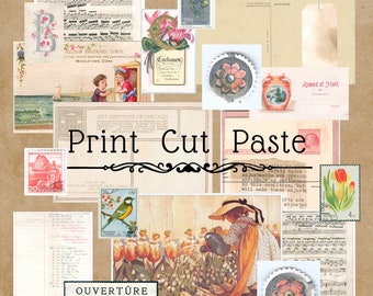 Postcards and Stamps Ephemera for Junk Journals and Decoupage Digital Download