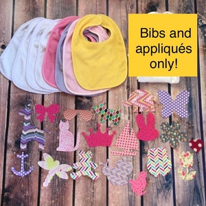 Baby Shower  ONESIES® decorating station craft kit/Bibs & applique decals ONLY/Iron On fabric Applique, Drive By Baby shower, Free Shipping