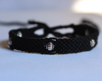 Handmade Beaded Friendship Bracelet – Black Cotton Floss, Adjustable