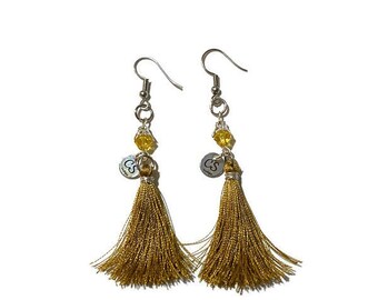 Handmade Swarovski Crystal Tassel Earrings – Embroidered Floss Dangles