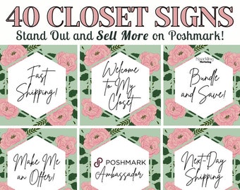 Poshmark Closet Signs, Pink Green Floral // Poshmark Closet Divider, Poshmark Reseller, Poshmark Template, Poshmark Banner, Poshmark Signs