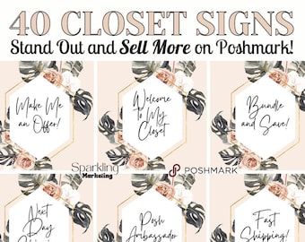 Poshmark Closet Signs, Elegant Peach Floral // Poshmark Closet Divider, Poshmark Reseller, Poshmark Template, Poshmark Banner, Poshmark Sign