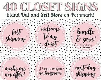 Poshmark Closet Signs, Pink B&W Polka Dot // Poshmark Closet Divider, Poshmark Reseller, Poshmark Template, Poshmark Banner, Poshmark Signs