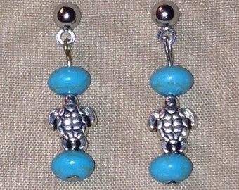Turtle & Turquoise Bead Earrings