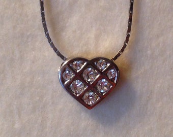 Silver-tone & white crystal Heart Charm Necklace