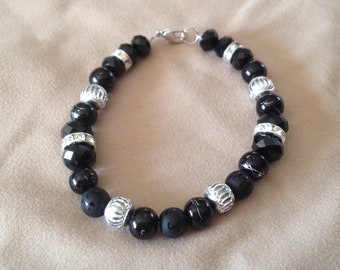 Black Multi-bead  and crystal bracelet