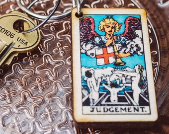 Judgement Tarot Card Keychain Judgement Gift Meditation Gift Tarot Card Judgement Gift Wood Keychain Spiritual Gift