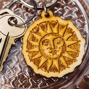 Sun Keychain Mindfulness Gift Meditation Gift Sun Gift Sun Wood Keychain Laser Cut Wood Keychain Spiritual Gift