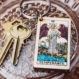 Temperance Tarot Card Keychain Temperance Gift Meditation Gift Temperance Tarot Card Gift Wood Keychain Spiritual Gift
