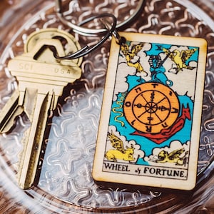 Wheel of Fortune Tarot Card Keychain Wheel of Fortune Gift Wheel of Fortune Tarot Card Gift Wood Keychain Spiritual Gift