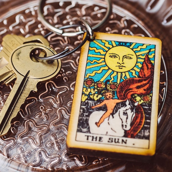 The Sun Tarot Card Keychain The Sun Tarot Gift Tarot Cards The Su n Gift Wood Keychain TheSun Gift Spiritual Meditation