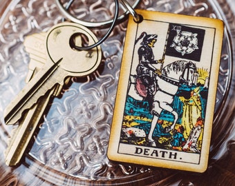 Death Tarot Card Keychain Mindfulness Death Gift Meditation Gift Tarot Card Death Gift Wood Keychain Spiritual Gift