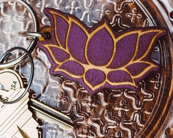 Lotus Keychain Mindfulness Gift Meditation Gift Lotus Gift Lotus Wood Keychain Laser Cut Wood Keychain Spiritual Gift