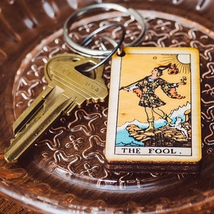 The Fool Tarot Card Keychain Mindfulness The Fool Gift Meditation Gift Tarot Card The Fool Gift Wood Keychain Spiritual Gift