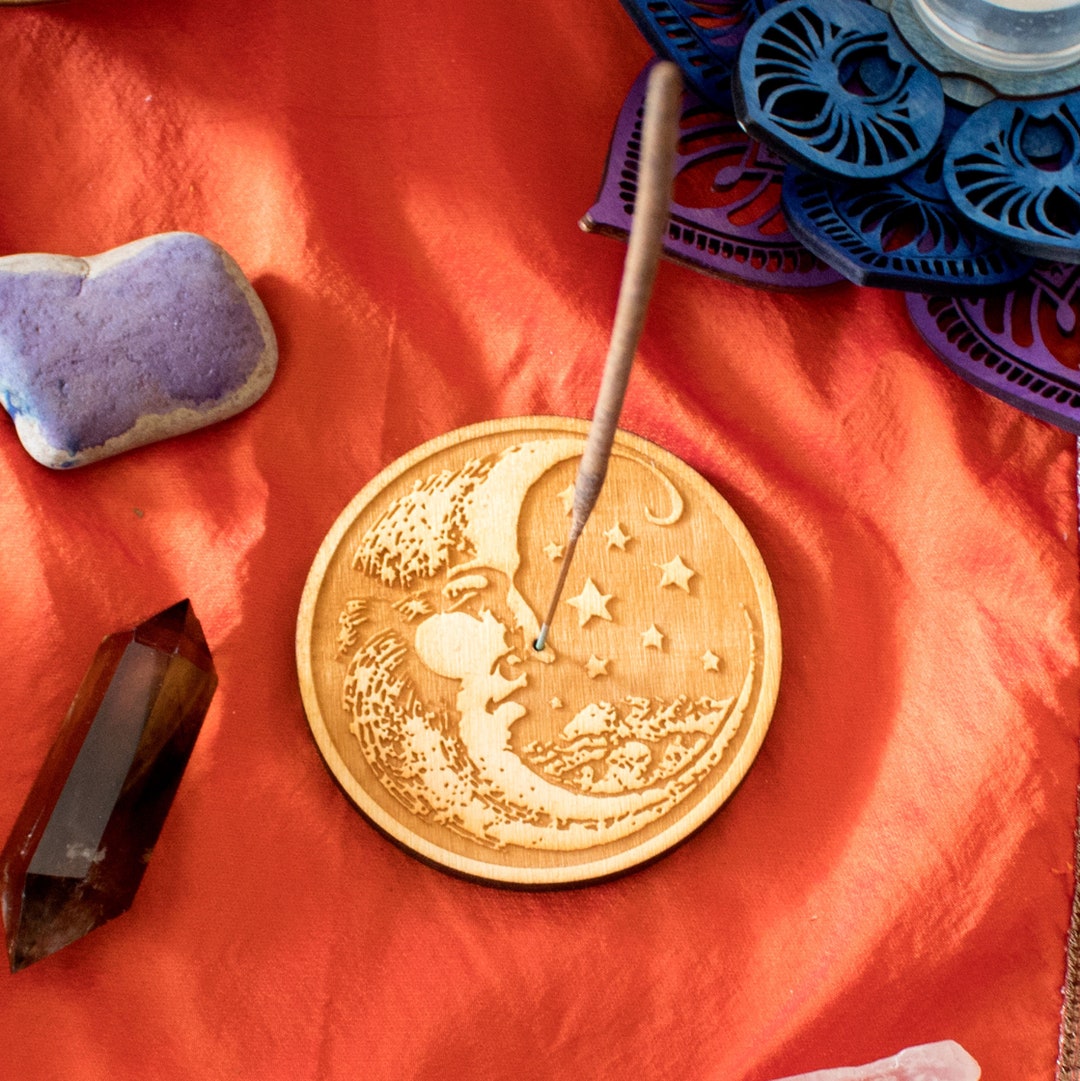 Moon Incense Burner Wooden Moon Incense Holder Meditation Etsy