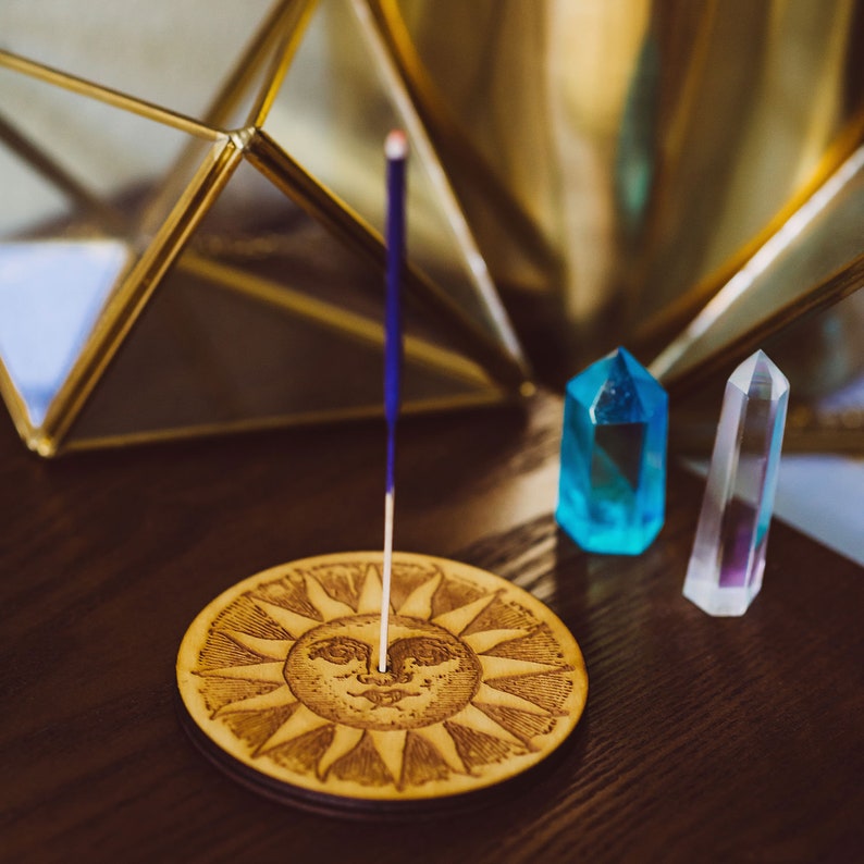 Sun Incense Burner Wooden Sun Incense Holder Meditation Incense Tray Handmade Incense Stick Holder Incense Stick Ash Catcher Aromatherapy