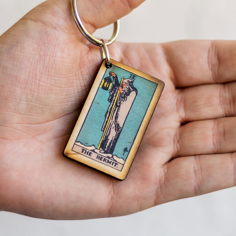 the-hermit-tarot-card-keychain-the-hermit-gift-meditation-gift-etsy