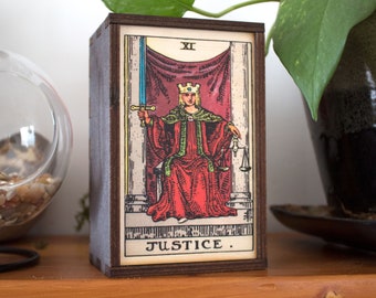 Tarot Cards Box Justice Wood Stash Box Justice Tarot Treasure Box Tarot Justice Mindfulness Gift Justice Spiritual Gift Free Shipping