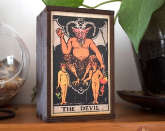 Tarot Cards Box The Devil Stash Box The Devil Tarot Treasure Box Tarot The Devil Mindfulness Gift The Devil Spiritual Gift Wood Keepsake Box
