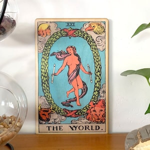Tarot Cards The World Wall Art Wooden Wall Decor The World Tarot Mindfulness Gift The World Tarot Wall Art Tarot Wall Decor Spiritual Gift