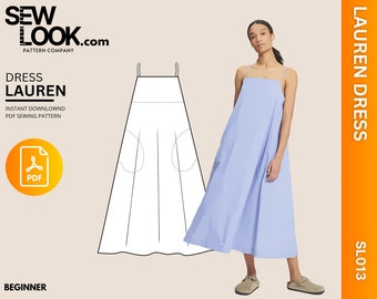 SEW LOOK - Lauren Trapeze Mid Length Dress Pattern - PDF Easy Beginner Sewing Pattern